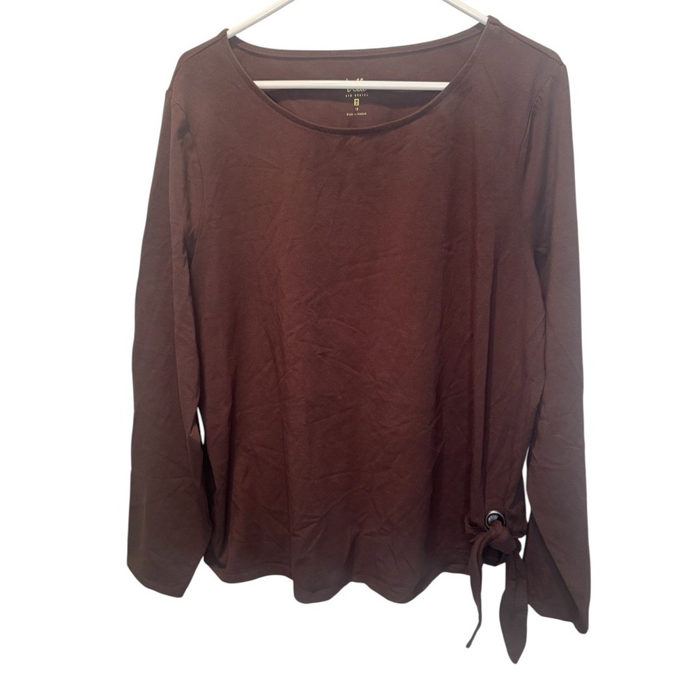 Belle by Kim Gravel Womens Chocolate Brown Side Tie Long Sleeve Knit Top 1X NEW